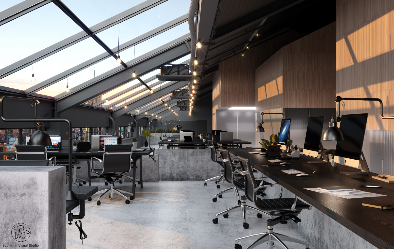 Office interior with the view of Manhattan