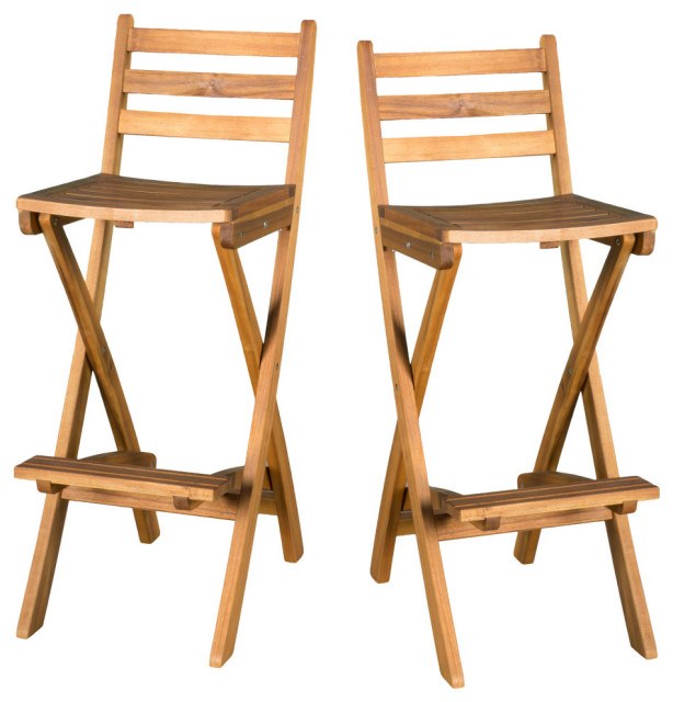 Atlantic Outdoor Folding Wood Bar Stools, Set of 2 Transitional