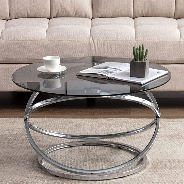 Modern Tempered Glass Round Coffee Table for Living Room