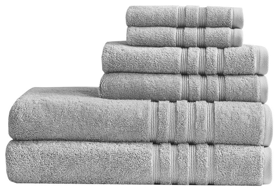 Clean Spaces Nurture Sustainable Antimicrobial Bath Towel 6 Piece Set, Grey Modern Bath