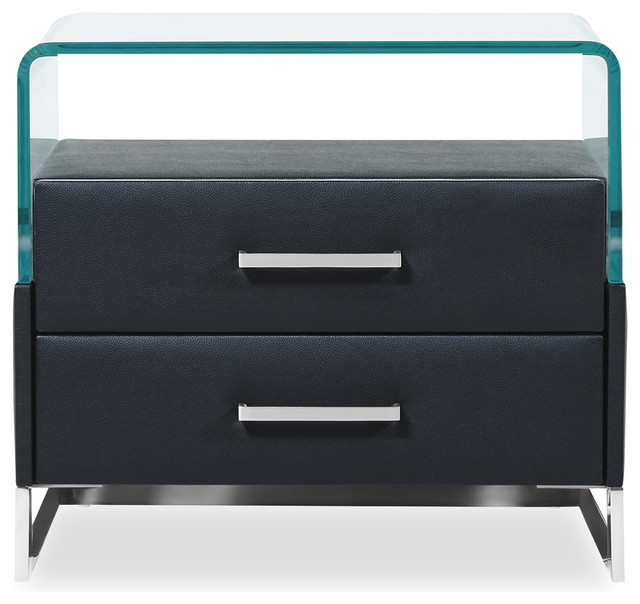 Modern Janus Black Leatherette Accent Table With Bent Glass And 2 Drawers Contemporary Nightstands And Bedside Tables By Zuri Furniture Houzz