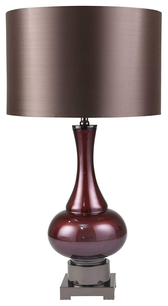 Modern Table Lamp, Unique Burgundy Glass Base With Drum Shaped Linen Shade  - Transitional - Table Lamps - by Decor Love | Houzz
