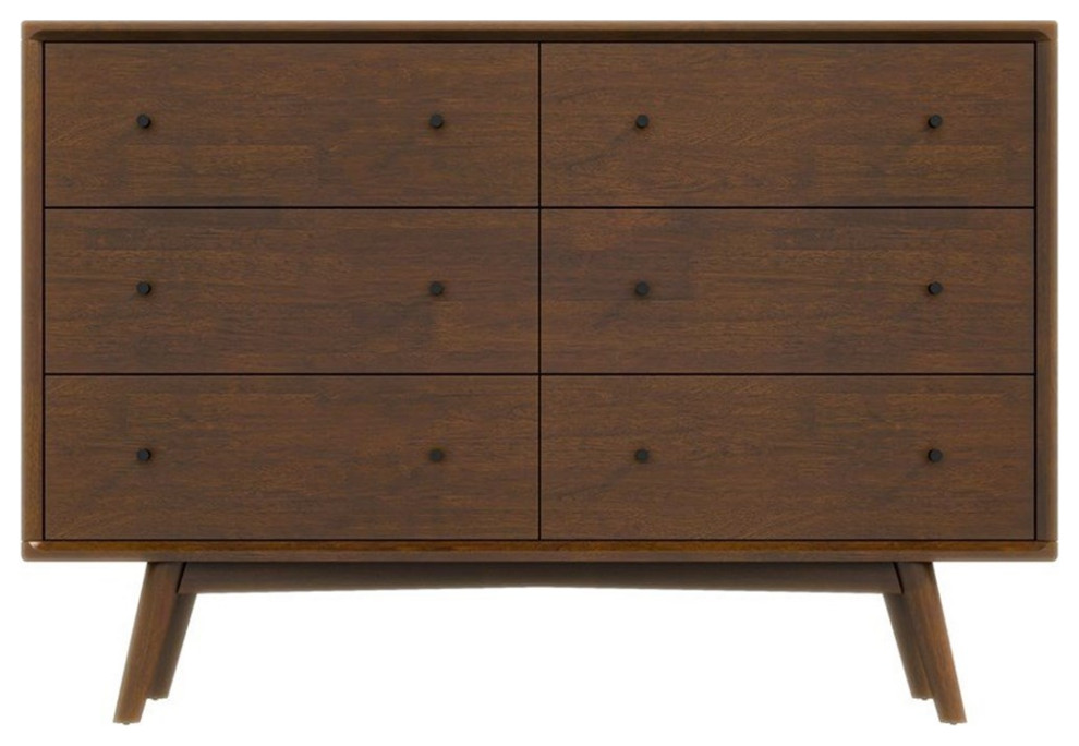 Pemberly Row MidCentury Modern 6Drawer Dresser Solid Wood in Brown