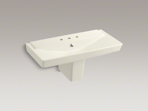 KOHLER R�ve(R) 39" semi-pedestal bathroom sink with 8" widespread faucet holes