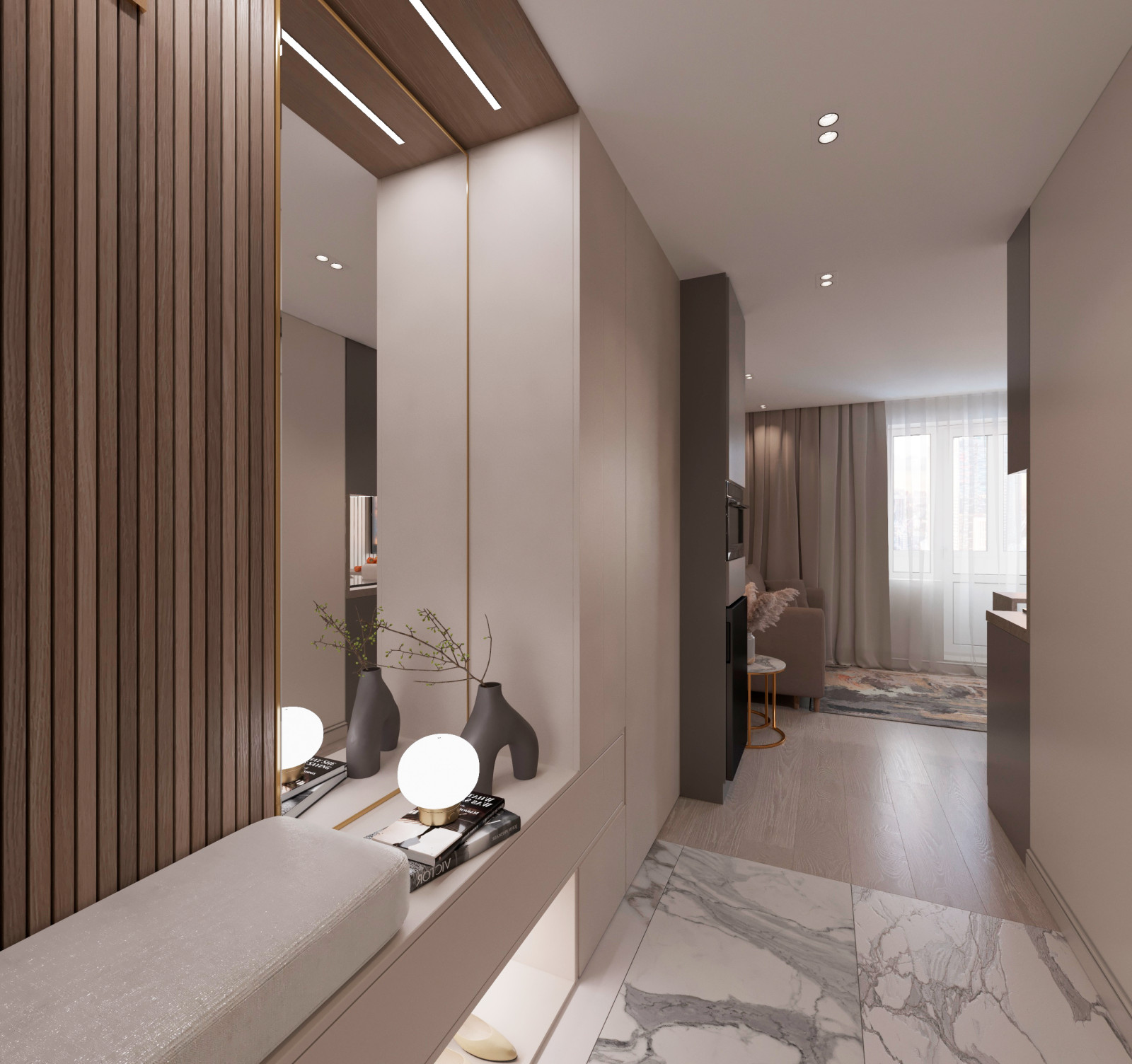 Дизайн-проект студии 21кв.м. для молодой девушки.