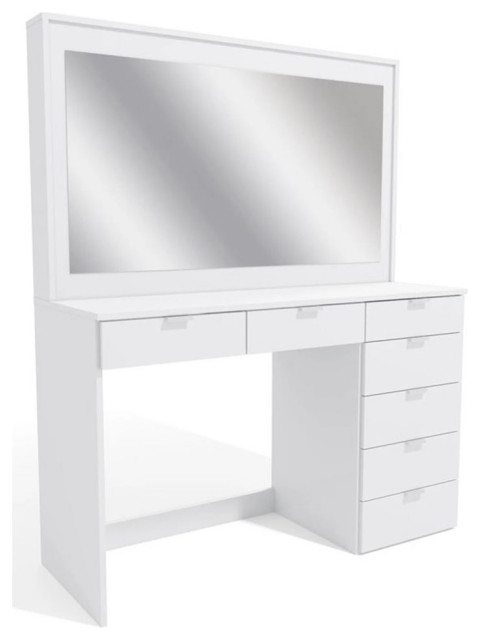 Boahaus Joan 7 Drawer Modern Wood Dressing Table With Mirror In White Transitional Bedroom