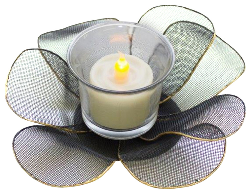 Mesh Floral Votive Holder, 2Piece Set, 6.5"Dx2.5"H Metal/Glass