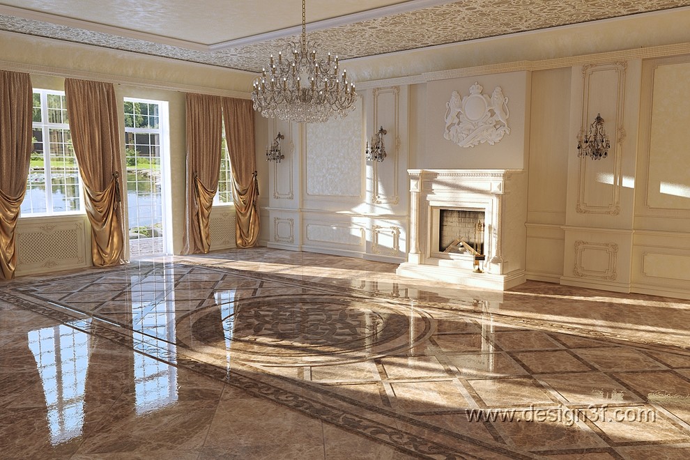 Роскошный интерьер каминного зала