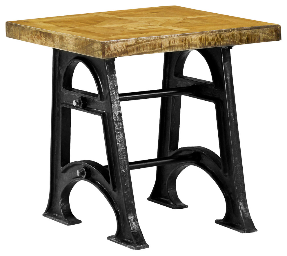 24" Rustic Parquet Industrial End Side Table Reclaimed Wood Nutte