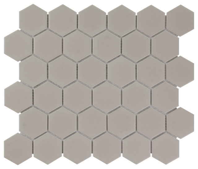 Porcelain Mosaic Tile Sheet Barcelona Hexagon Matte Taupe Beige, Sample