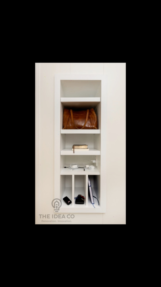 Kitchen pantry - mid-sized transitional galley light wood floor and brown floor kitchen pantry idea with a single-bowl sink, recessed-panel cabinets, white cabinets, quartzite countertops, multicolored backsplash, ceramic backsplash, stainless steel appliances, an island and white countertops