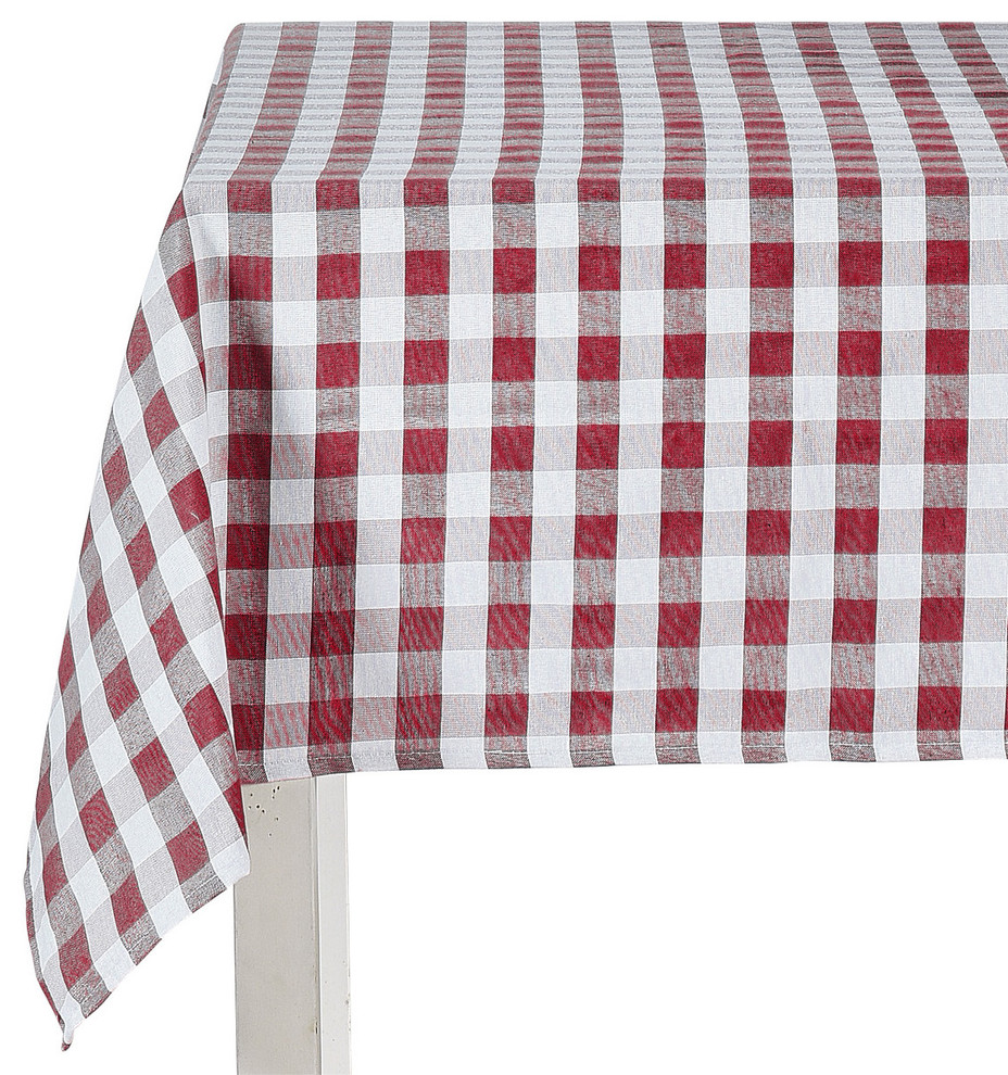 Kingston Red White Fabric Tablecloth, Gingham Square Check Design, 58
