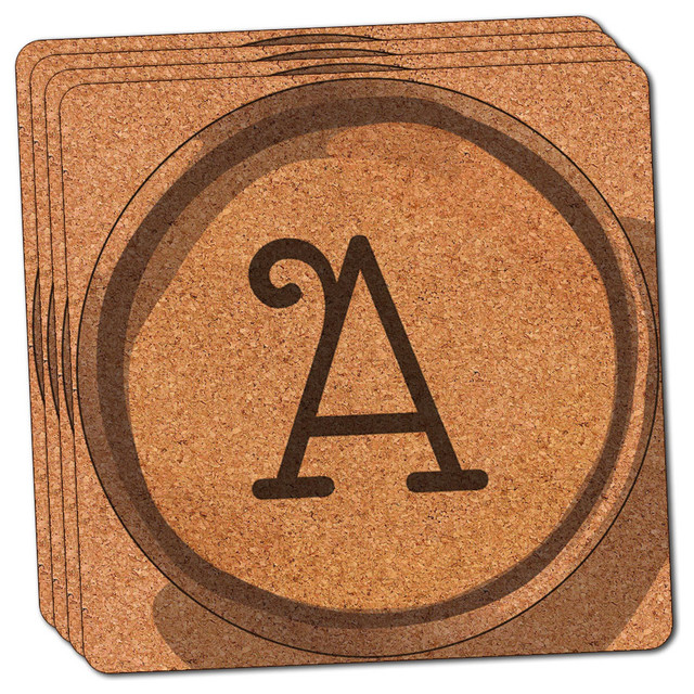 Letter L on Cork Design Thin Cork Coaster Set of 4