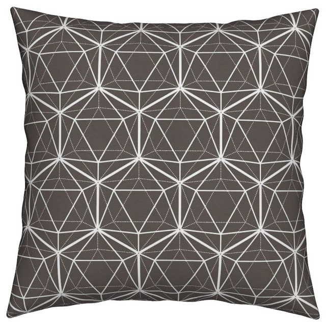 Brown White Icosahedron Geometric Geometry Throw Pillow