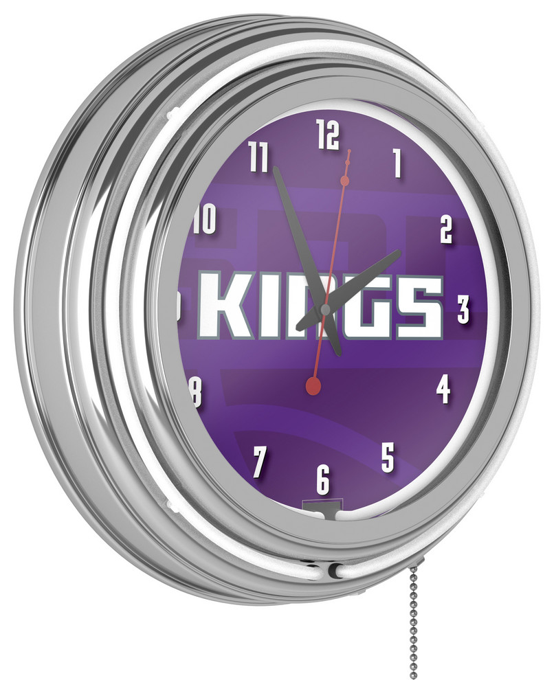 NBA Chrome Double Rung Neon Clock, Fade, Sacramento Kings