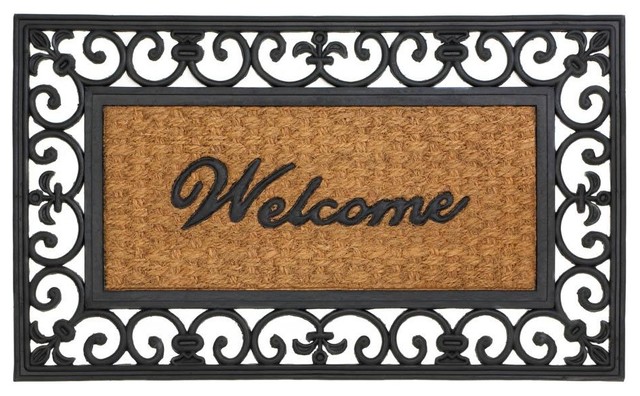 Fleur De Lis Framed Welcome Door Mat Contemporary Doormats