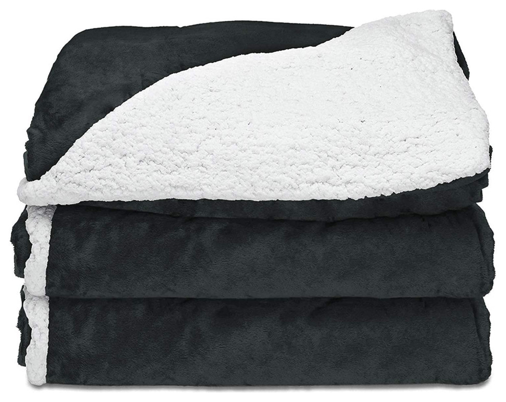 Sunbeam Electric Heated Sherpa Plush Warming Throw Blanket Slate Grey