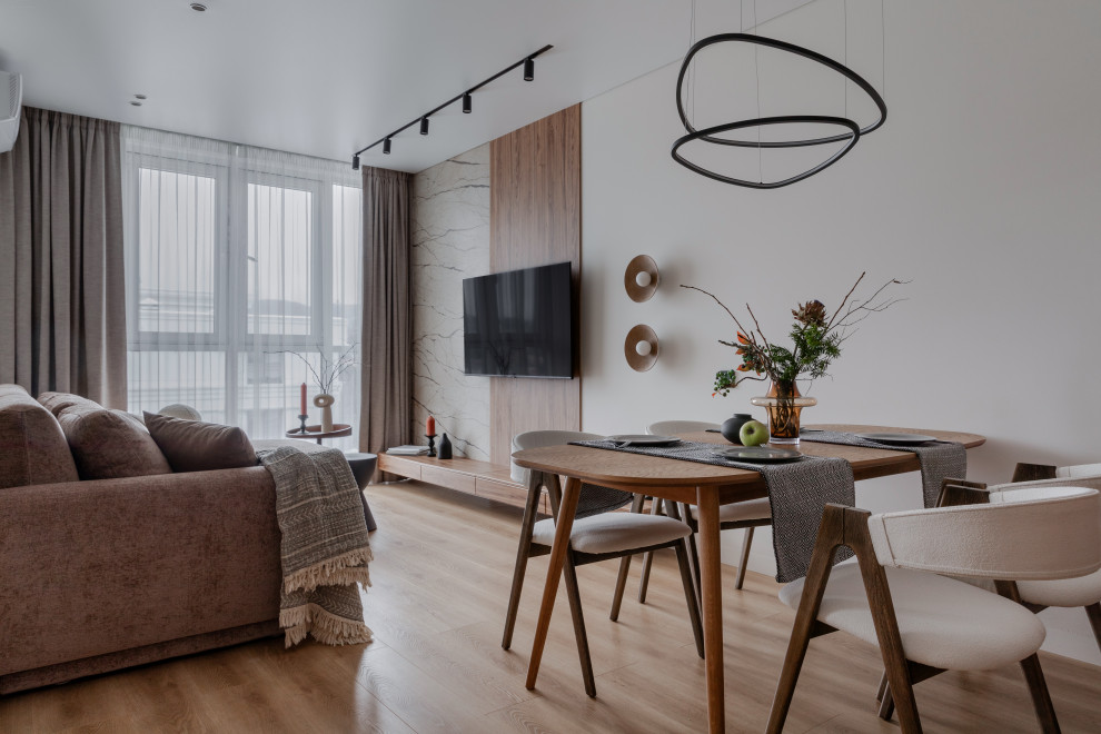 Фото. Теплый минимализм с мрамором и деревом, 62 кв.м.