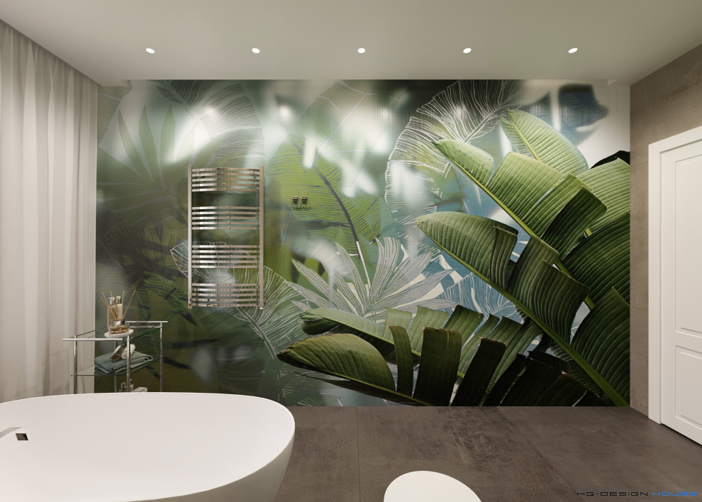 Яркий санузел в двухэтажном коттедже в современном стиле