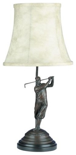 Sculpture Table Lamp Golf Golfer Swing Hand Painted Made in USA OK