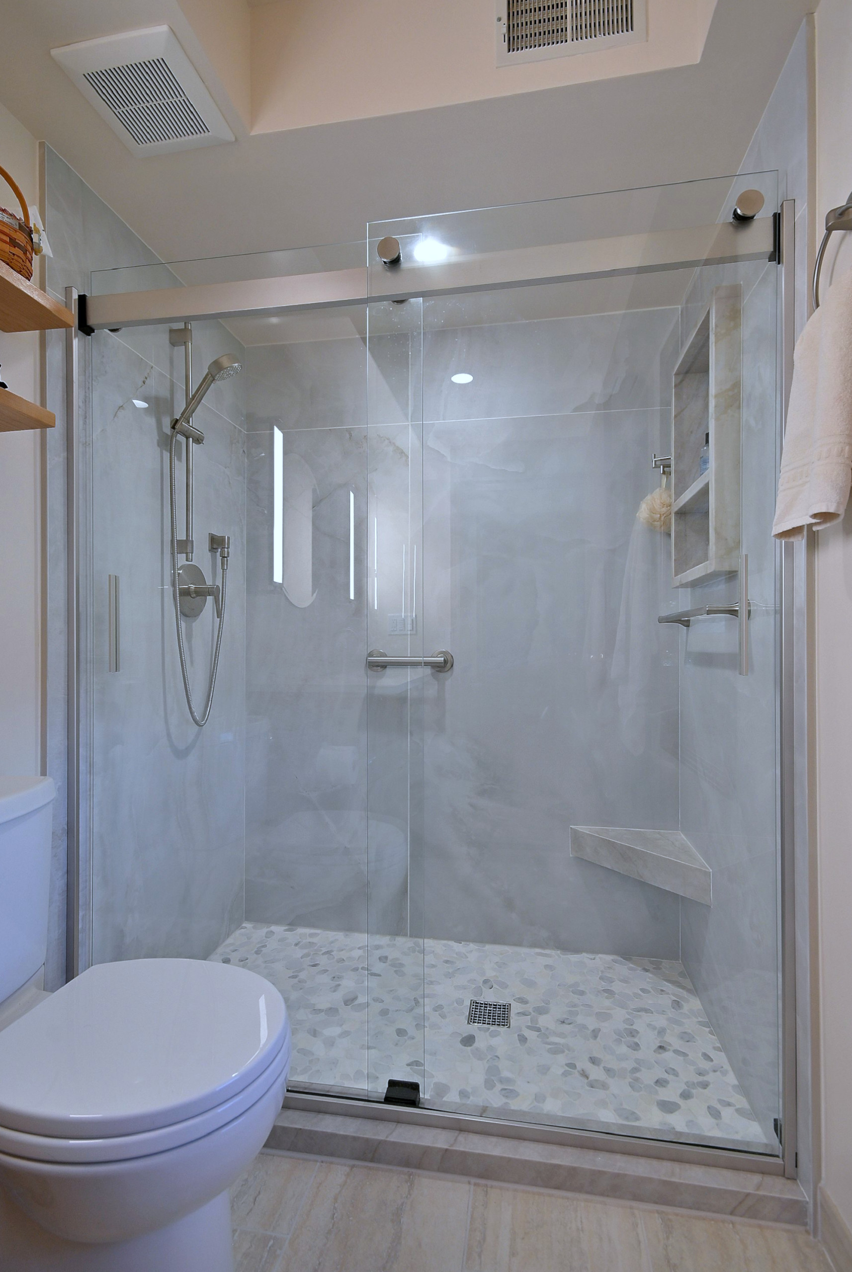 Modern Mid-Century Bathroom Remodel with Warm Wood Custom Vanity