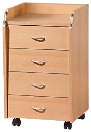 Modern Chest Of Drawers Solid Wood With 4 Drawer And 4 Castor