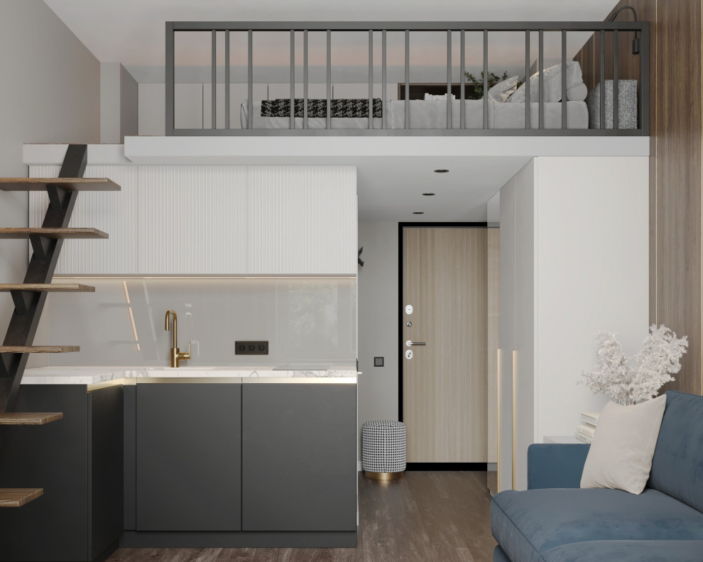 Дизайн интерьера студии с антресольным этажом