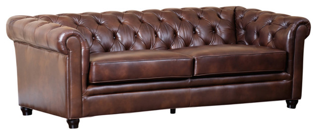 Tuscan Tufted Leather Sofa Brown, Is Tufted Leather Real