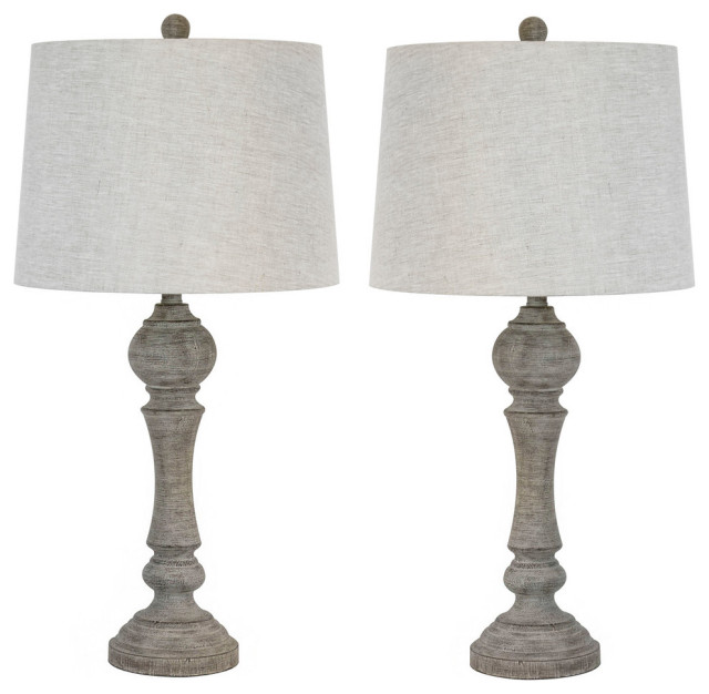 32" Reclaimed Gray Table Lamps Linen Shades, Set of 2