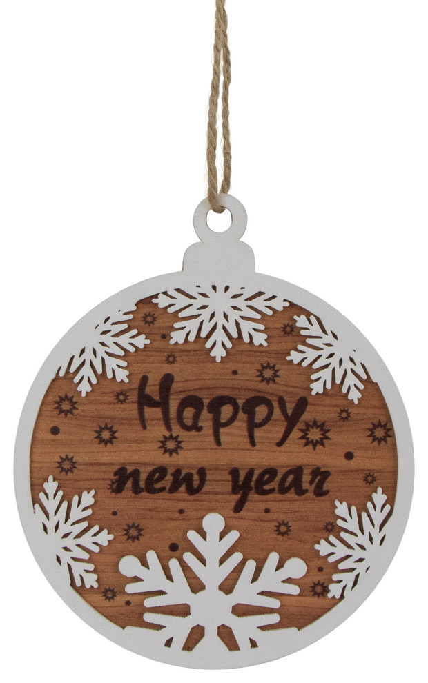 7" Rustic "Happy New Year" Snowflake Wooden Christmas Ornament Disc