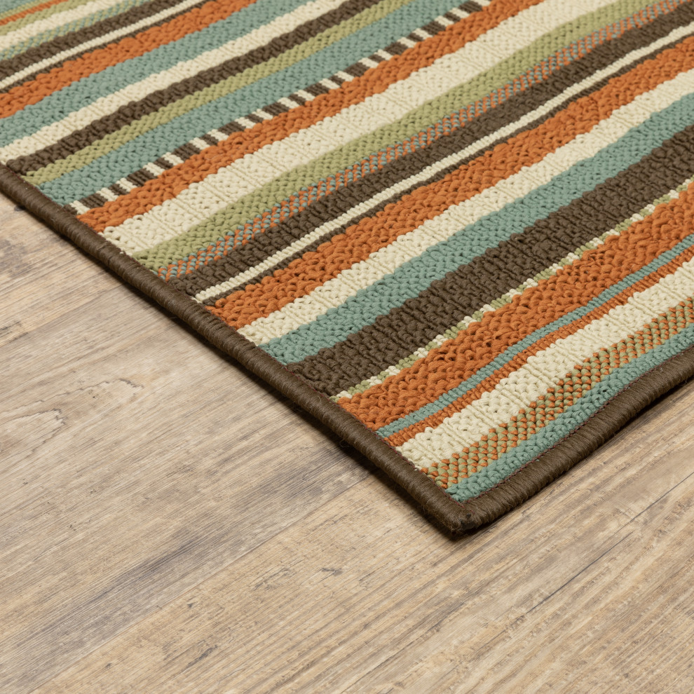Malibu Indoor and Outdoor Striped Green and Blue Rug Contemporary
