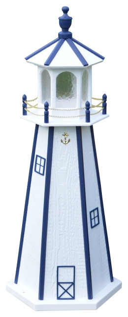 Standard Lighthouse, White & Navy Blue, 4 Foot, Solar Light