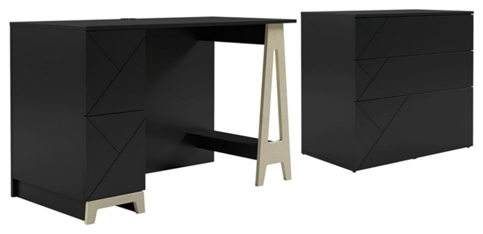 Home Square 2-Piece Set With 2-Drawers File Cabinet & Bookcase In Classic Cherry Prvw Vr~201465205