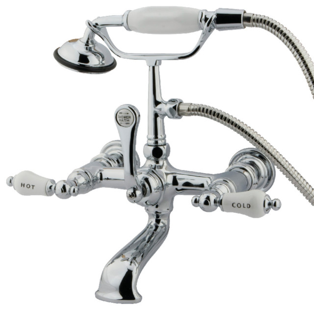 Kingston Brass 7" Wall Mount Tub Faucet With Hand Shower, Polished Chrome