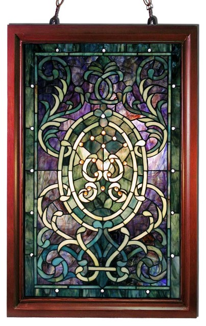 Tiffany-Style Purple Wooden Frame Window Panel - Traditional - Stained ...