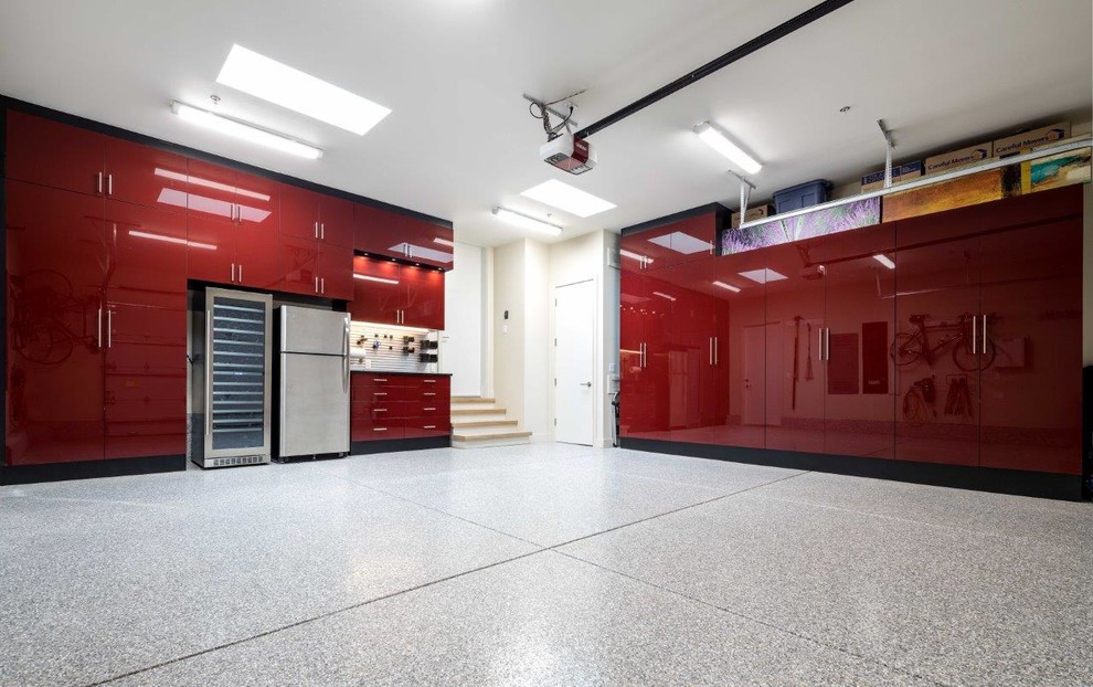 Glossy Acrylic Garage and Epoxy Floor Contemporary Garage San
