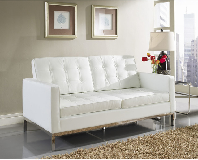 Button Loveseat, White Leather