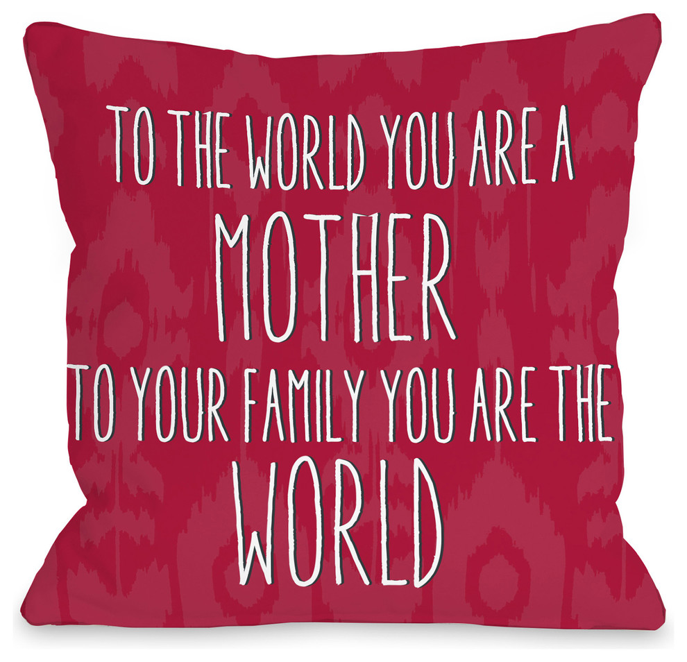 "Mother Is The World" Indoor Throw Pillow by OneBellaCasa, Red, 16"x16"