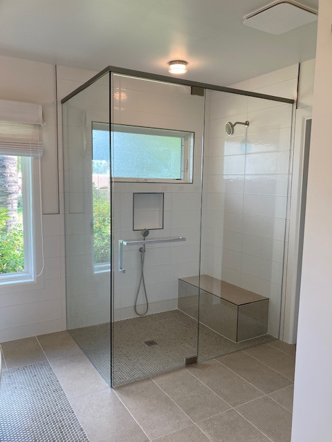 Birmingham minimal white master bath