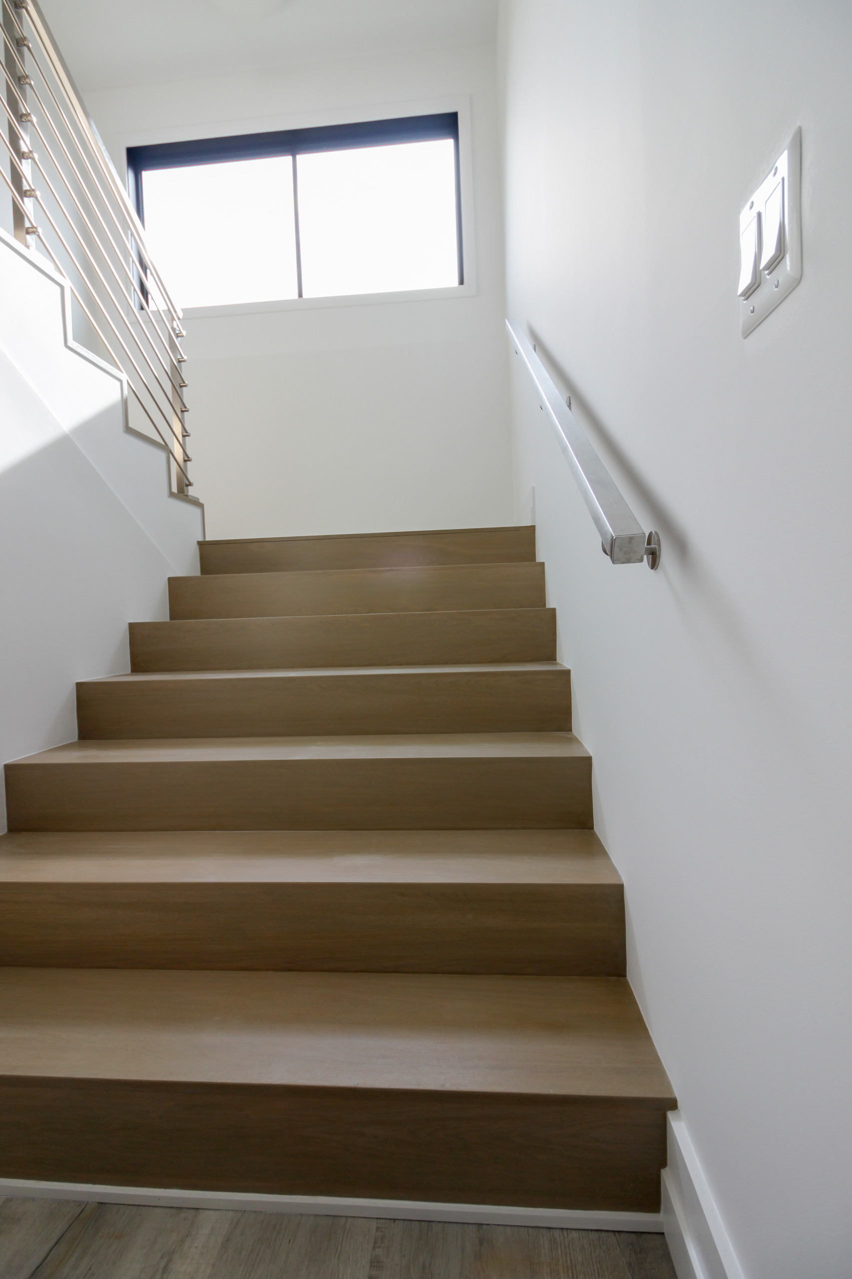 75_Modern Stairway: White O 75_ak & Stainless Steel Balustrade, McLean VA 22101