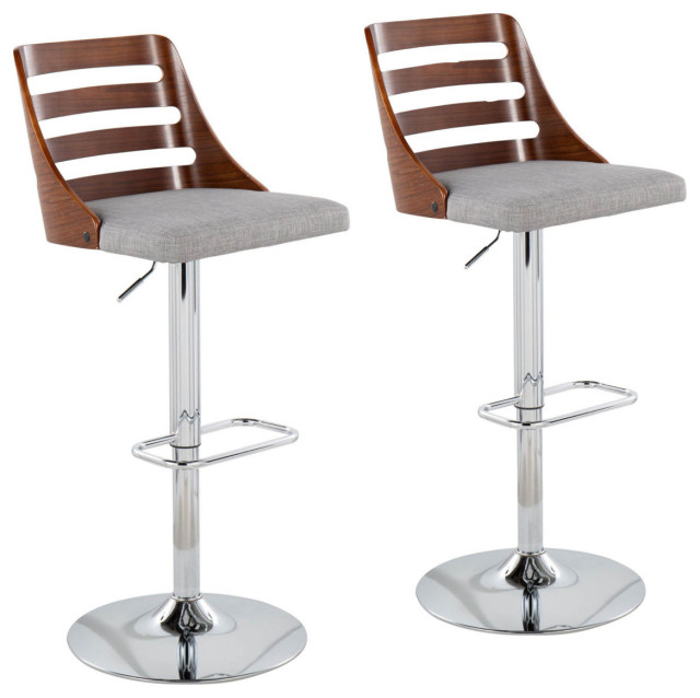 Trevi MidCentury Modern Adjustable Barstool With Swivel In Walnut And