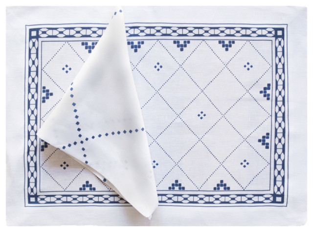 Anfa Blue and White Linen Placemat, Set of 4