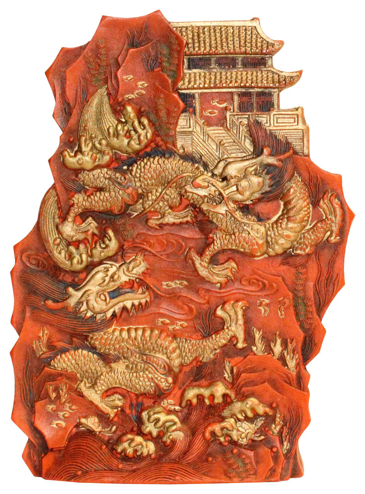 Chinese Calligraphic Cinnabar Ink Stick Double Dragons Scenery Art Hws277
