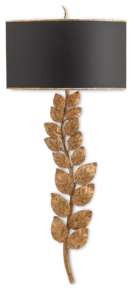 Birdwood Wall Sconce 2-Light, Textured Gold Leaf/Satin Black