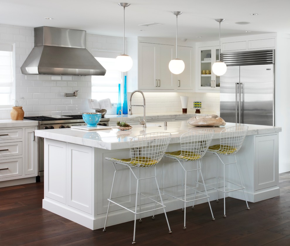 Design ideas for a transitional kitchen in Orange County with stainless steel appliances.