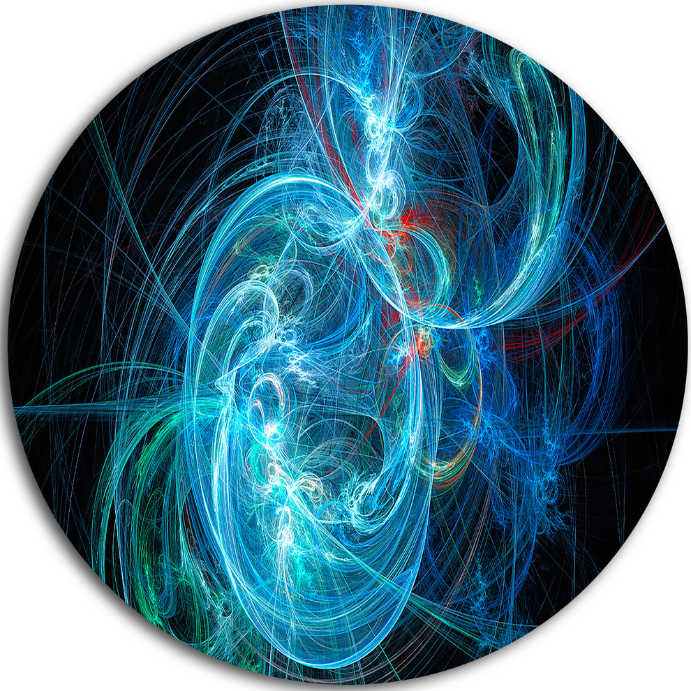 Blue Ball Of Yarn, Abstract Digital Art Round Wall Art - Contemporary