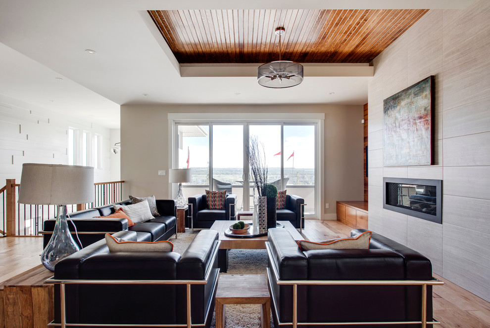 Photo of a contemporary living room in Calgary.