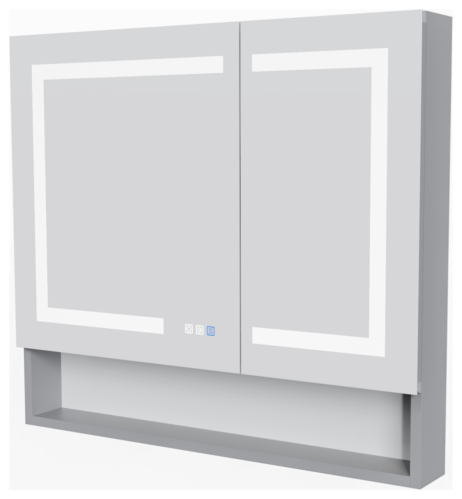 Modern LED Mirror Medicine Cabinet With 3-Touch Switches, Aluminum Natural Color Oxidation