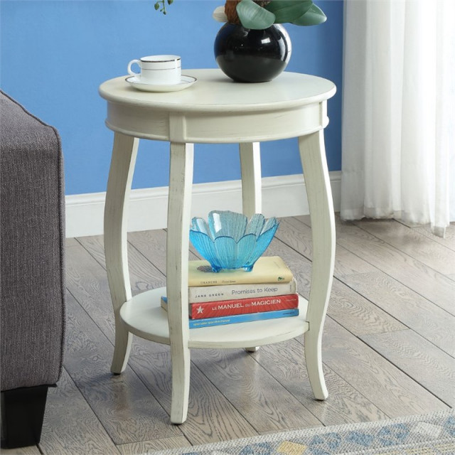 ACME Aberta End Table in Antique White Transitional Side Tables And