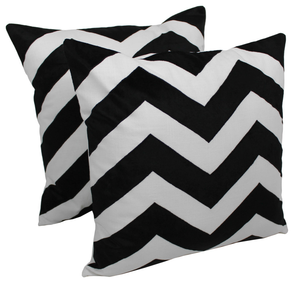Blazing Needles Indian Chevron Throw Pillow in Black and Ivory (Set of 2)